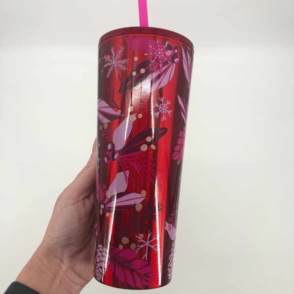 STARBUCKS Holiday 2021 Red Pine Pine Cone Holly Stainless Steel Tumbler NEW - Picture 4 of 8